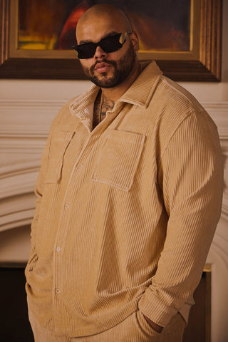 Luxury Knit Ribbed Shirt - Tan