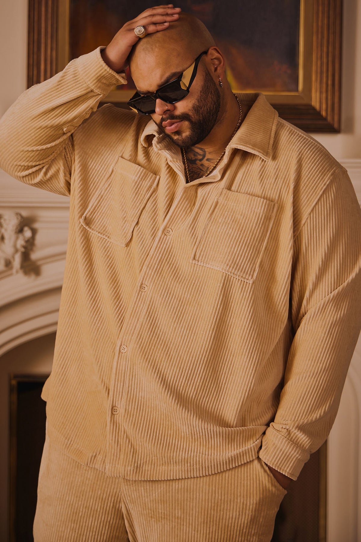 Luxury Knit Ribbed Shirt - Tan
