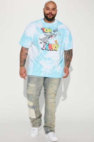 Tom And Jerry Tie Dye Short Sleeve Tee - White/Blue