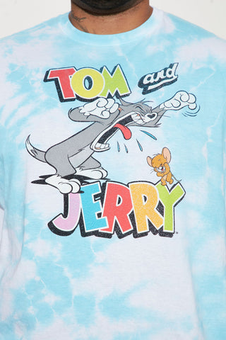 Tom And Jerry Tie Dye Short Sleeve Tee - White/Blue