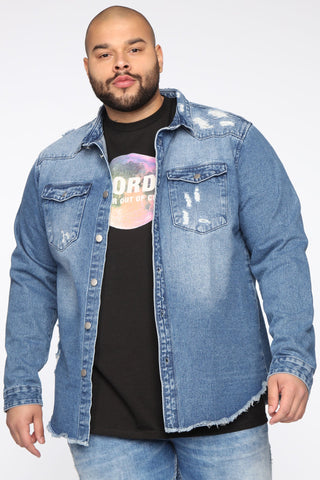 Dangerous Distressed Denim Woven Top - Medium Wash