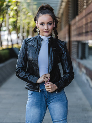 Hazel Black Leather Jacket