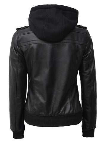 Edinburgh Womens Black Hooded Leather Jacket