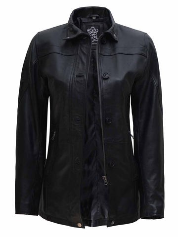 Bristol Women's Black Lambskin Leather Car Coat